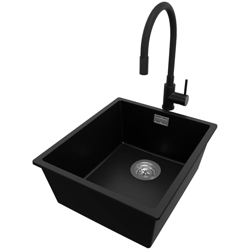 PRIMAGRAN Unterbauspüle Granit Schwarz 41x47cm, Spülbecken 1 Becken + Küchenarmatur 40x38cm + Ablauf-Set, Granitspüle ab 45er Unterschrank - London PRIMAGRAN Unterbauspüle Granit Schwarz 41x47cm, Spülbecken 1 Becken + Küchenarmatur 40x38cm + Ablauf-Set, Granitspüle ab 45er Unterschrank - London von Primagran