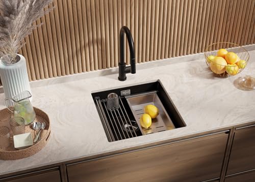 PRIMAGRAN Unterbauspüle Granit Schwarz 46x47cm, Spülbecken 1 Becken + Küchenarmatur 40x38cm + Ablauf-Set, Granitspüle ab 50er Unterschrank - Praga PRIMAGRAN Unterbauspüle Granit Schwarz 46x47cm, Spülbecken 1 Becken + Küchenarmatur 40x38cm + Ablauf-Set, Granitspüle ab 50er Unterschrank - Praga von Primagran