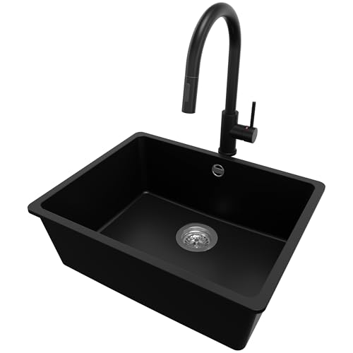 PRIMAGRAN Unterbauspüle Granit Schwarz 56x44cm, Spülbecken 1 Becken + Küchenarmatur 40x20cm + Ablauf-Set, Granitspüle ab 60er Unterschrank - Venedig Easy PRIMAGRAN Unterbauspüle Granit Schwarz 56x44cm, Spülbecken 1 Becken + Küchenarmatur 40x20cm + Ablauf-Set, Granitspüle ab 60er Unterschrank - Venedig Easy von Primagran