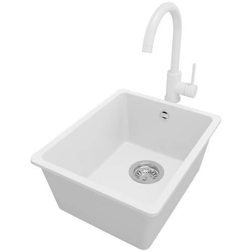 PRIMAGRAN Unterbauspüle Granit Weiß 36x44cm, Spülbecken 1 Becken + Küchenarmatur 32x20cm + Ablauf-Set, Granitspüle ab 40er Unterschrank - Venedig Easy PRIMAGRAN Unterbauspüle Granit Weiß 36x44cm, Spülbecken 1 Becken + Küchenarmatur 32x20cm + Ablauf-Set, Granitspüle ab 40er Unterschrank - Venedig Easy von Primagran