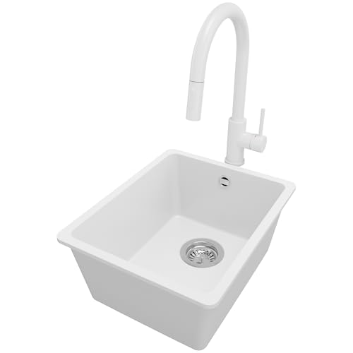 PRIMAGRAN Unterbauspüle Granit Weiß 36x44cm, Spülbecken 1 Becken + Küchenarmatur 40x20cm + Ablauf-Set, Granitspüle ab 40er Unterschrank - Venedig Easy PRIMAGRAN Unterbauspüle Granit Weiß 36x44cm, Spülbecken 1 Becken + Küchenarmatur 40x20cm + Ablauf-Set, Granitspüle ab 40er Unterschrank - Venedig Easy von Primagran