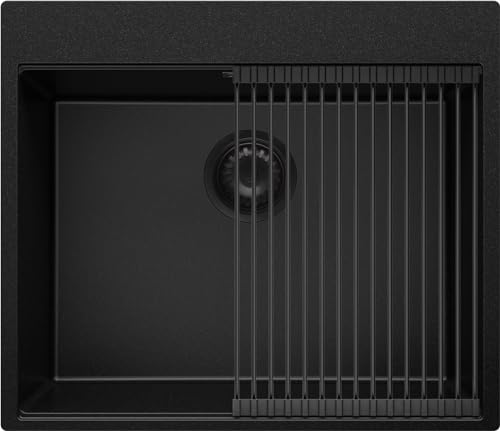 Spülbecken Alles Schwarz 58x50 cm, Granitspüle + Ablauf-Set Schwarz, Küchenspüle für 60er Unterschrank, Einbauspüle von Primagran von Primagran