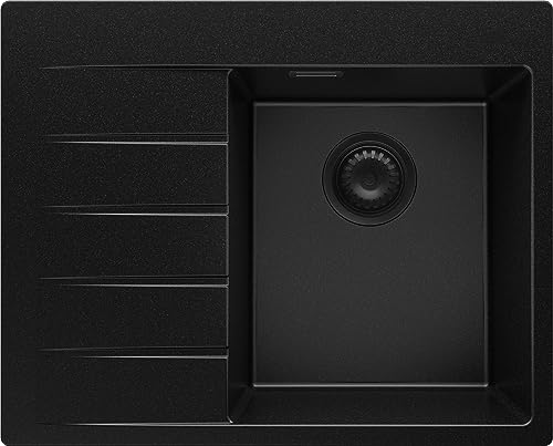 Spülbecken Alles Schwarz 62x50 cm, Granitspüle + Ablauf-Set Schwarz, Küchenspüle für 40er Unterschrank, Einbauspüle von Primagran von Primagran