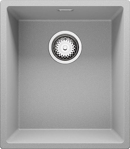 Spülbecken Grau 41x47 cm, Granitspüle + aufrollbare Abtropffläche + Ablauf-Set, Küchenspüle für 45er Unterschrank, Unterbauspüle von Primagran von Primagran