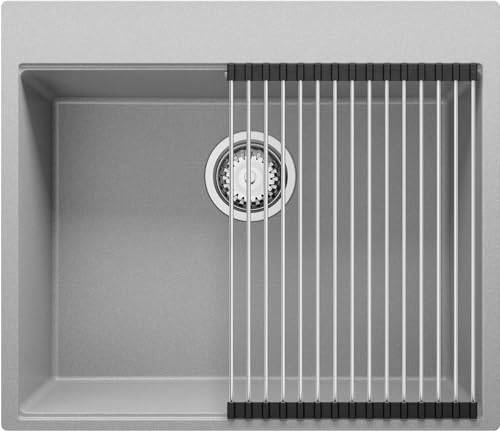 Spülbecken Grau 58x50 cm, Granitspüle + Ablauf-Set, Küchenspüle für 60er Unterschrank, Einbauspüle von Primagran von Primagran