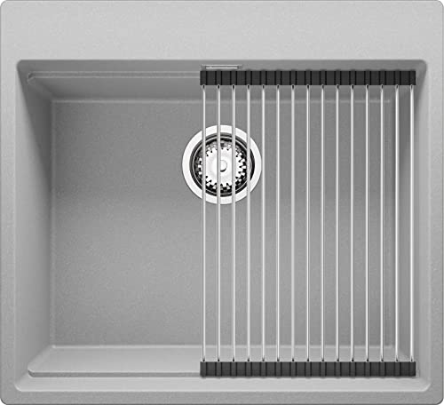 Spülbecken Grau 58x53 cm, Granitspüle + Ablauf-Set, Küchenspüle für 60er Unterschrank, Einbauspüle von Primagran von Primagran