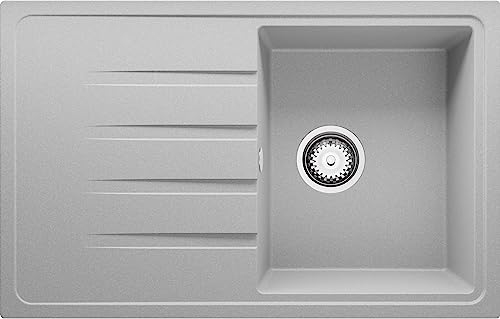 Spülbecken Grau 78x50 cm, Granitspüle + Ablauf-Set, Küchenspüle für 45er Unterschrank, Einbauspüle von Primagran von Primagran