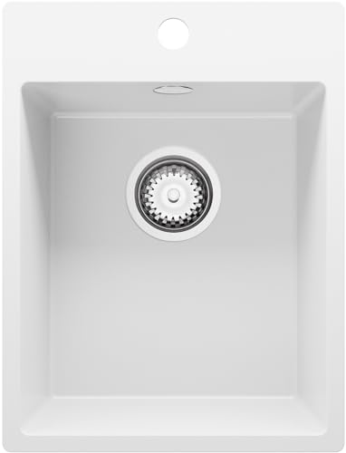Spülbecken Weiß 38x50 cm, Granitspüle 1 Becken + Ablauf-Set, Küchenspüle ab 40er Unterschrank, Einbauspüle von Primagran von Primagran