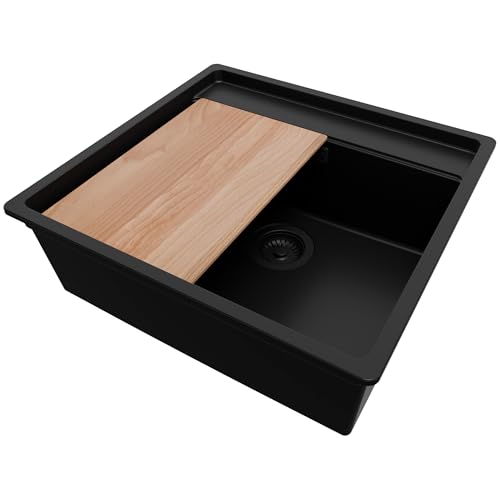 PRIMAGRAN Eckspüle Alles Schwarz 56x53cm, Granitspüle 1 Becken + Ablauf-Set + Schneidebrett, Küchenspüle ab 60er Unterschrank - Bergen PRIMAGRAN Eckspüle Alles Schwarz 56x53cm, Granitspüle 1 Becken + Ablauf-Set + Schneidebrett, Küchenspüle ab 60er Unterschrank - Bergen von Primagran