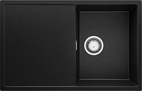 Spülbecken Schwarz Metallic 78x50 cm, Granitspüle + Ablauf-Set, Küchenspüle für 45er Unterschrank, Einbauspüle von Primagran von Primagran
