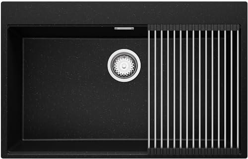 Spülbecken Schwarz Metallic 78x50 cm, Granitspüle + Ablauf-Set, Küchenspüle für 80er Unterschrank, Einbauspüle von Primagran von Primagran