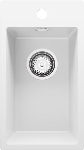 Spülbecken Weiß 28x50 cm, Granitspüle 1 Becken + Ablauf-Set, Küchenspüle ab 30er Unterschrank, Einbauspüle von Primagran von Primagran