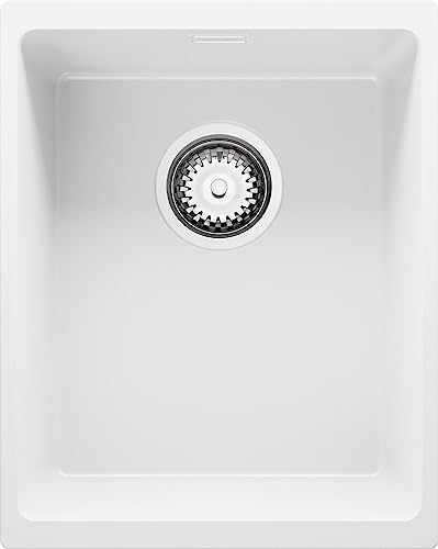 Spülbecken Weiß 36 x 47 cm, Granitspüle + Siphon Klassisch, Küchenspüle ab 40er Unterschrank, Einbauspüle von Primagran von Primagran