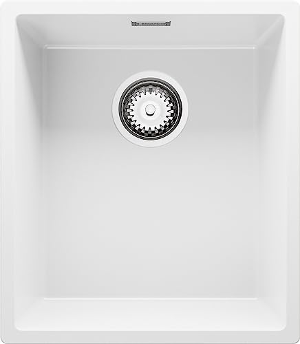 Spülbecken Weiß 41x47 cm, Granitspüle + Ablauf-Set, Küchenspüle für 45er Unterschrank, Einbauspüle von Primagran von Primagran