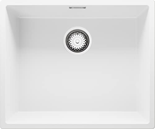 Spülbecken Weiß 56 x 47 cm, Granitspüle + Siphon Klassisch, Küchenspüle ab 60er Unterschrank, Einbauspüle von Primagran von Primagran