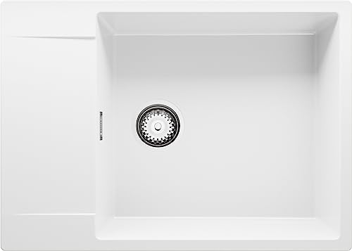 Spülbecken Weiß 70x50 cm, Granitspüle + Ablauf-Set, Küchenspüle für 60er Unterschrank, Einbauspüle von Primagran von Primagran