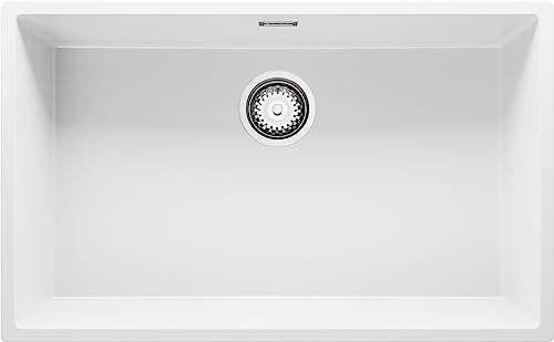 Spülbecken Weiß 75.5 x 45 cm, Granitspüle + Siphon Klassisch, Küchenspüle ab 80er Unterschrank, Einbauspüle von Primagran von Primagran