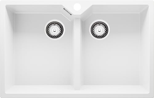 Spülbecken Weiß 78 x 50 cm, Granitspüle + Ablauf-Set, Küchenspüle ab 80er Unterschrank, Einbauspüle von Primagran von Primagran