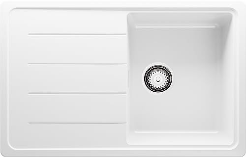 Spülbecken Weiß 78x50 cm, Granitspüle + Ablauf-Set, Küchenspüle für 45er Unterschrank, Einbauspüle von Primagran von Primagran