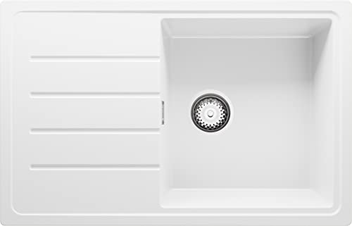 Spülbecken Weiß 78x50 cm, Granitspüle + Ablauf-Set, Küchenspüle für 50er Unterschrank, Einbauspüle von Primagran von Primagran