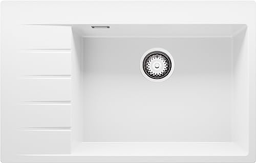 Spülbecken Weiß 78x50 cm, Granitspüle + Ablauf-Set, Küchenspüle für 60er Unterschrank, Einbauspüle von Primagran von Primagran