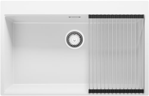 Spülbecken Weiß 78x50 cm, Granitspüle + Ablauf-Set, Küchenspüle für 80er Unterschrank, Einbauspüle von Primagran von Primagran