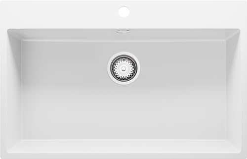 Spülbecken Weiß 78x50 cm, Granitspüle 1 Becken + Ablauf-Set, Küchenspüle ab 80er Unterschrank, Einbauspüle von Primagran von Primagran