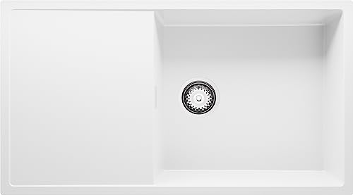 Spülbecken Weiß 90x50 cm, Granitspüle 1 Becken XL + Ablauf-Set, Küchenspüle für 60er Unterschrank, Einbauspüle von Primagran von Primagran