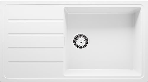Spülbecken Weiß 90x50 cm, Granitspüle + Ablauf-Set, Küchenspüle für 60er Unterschrank, Einbauspüle von Primagran von Primagran