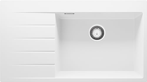 Spülbecken Weiß 90x50 cm, Granitspüle 1 Becken + Ablauf-Set, Küchenspüle ab 60er Unterschrank, Einbauspüle von Primagran von Primagran