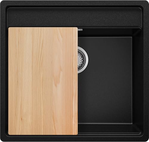 PRIMAGRAN Unterbauspüle Granit Schwarz 56x53cm, Spülbecken 1 Becken + Ablauf-Set + Schneidebrett, Granitspüle ab 60er Unterschrank - Bergen PRIMAGRAN Unterbauspüle Granit Schwarz 56x53cm, Spülbecken 1 Becken + Ablauf-Set + Schneidebrett, Granitspüle ab 60er Unterschrank - Bergen von Primagran