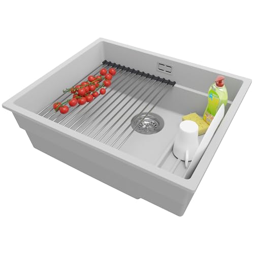 Unterbauspüle Granit Grau 56x47cm, Spülbecken 1 Becken + Ablauf-Set + Küchenzubehörset, Granitspüle ab 60er Unterschrank - Prag von Primagran von Primagran