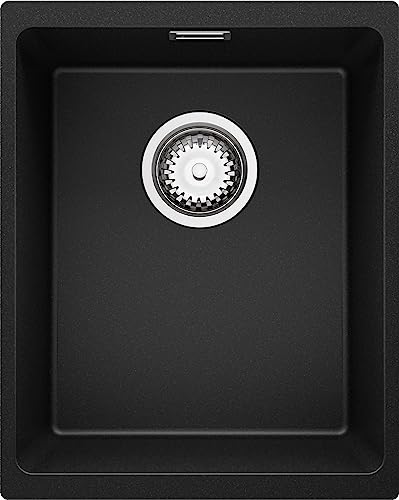 Unterbauspüle Schwarz 36 x 47 cm, Granitspüle + Siphon Klassisch, Spülbecken ab 40er Unterschrank, Küchenspüle von Primagran von Primagran
