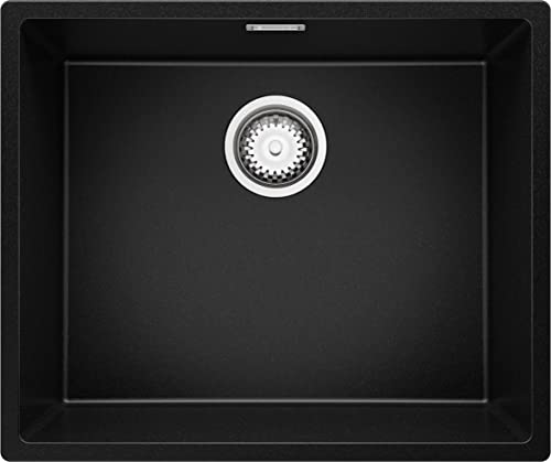 Unterbauspüle Schwarz 56 x 47 cm, Granitspüle + Siphon Klassisch, Spülbecken ab 60er Unterschrank, Küchenspüle von Primagran von Primagran
