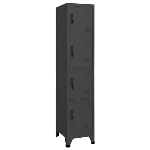 Hochwertiger Büroschrank abschließbar Schwarz aus Metall | Aktenschrank mit 4 Fächern 180x38x45 cm | Metallschrank Anthrazit von Primal Internet GmbH