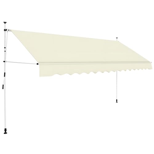 Markise mit Handkurbel 400x300 ohne Bohren | 4m breit & variabel in der Höhe | Einziehbare Klemmmarkise für Terrasse, Balkon, Fenster mit Kurbel (Creme) | Maximale Projektion 120 cm von Primal Internet GmbH