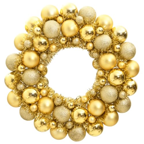 Premium Weihnachtskranz Haustür, Tisch & mehr | Adventskranz außen & innen | Weihnachtstürkranz in Gold mit 82 Kugeln von Primal Internet GmbH