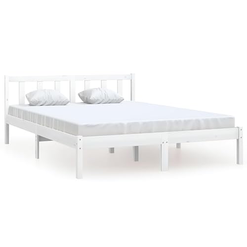 Primal Internet GmbH Massivholzbett 140x200 Komforthöhe | Holzbett in Weiß | Schlichtes Bett massiv mit Lattenrost & Kopfteil | Robustes & bewährtes Bett aus Holz von Primal Internet GmbH