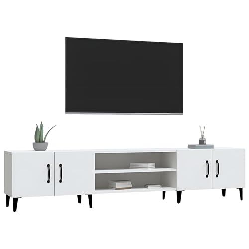 Primal Internet GmbH TV Schrank Weiß oder Schwarz 180 cm lang | Fernsehschrank aus Holz | Fernsehtisch & TV Lowboard schmal mit Fächern & Türen (Weiß) von Primal Internet GmbH