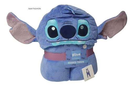 Disney Lilo & Stitch Überwurf mit Kapuze, Fleece, kuschelig, 3D-Ohren, 120 x 150 cm, Blau von Primark Limited