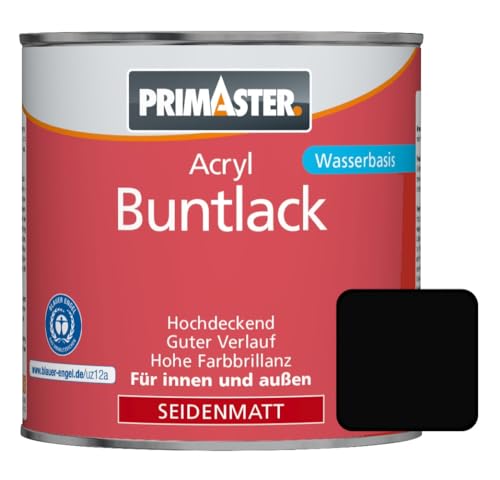 Primaster Acryl Buntlack 750ml Tiefschwarz Seidenmatt Wetterfest Holz & Metall von Primaster