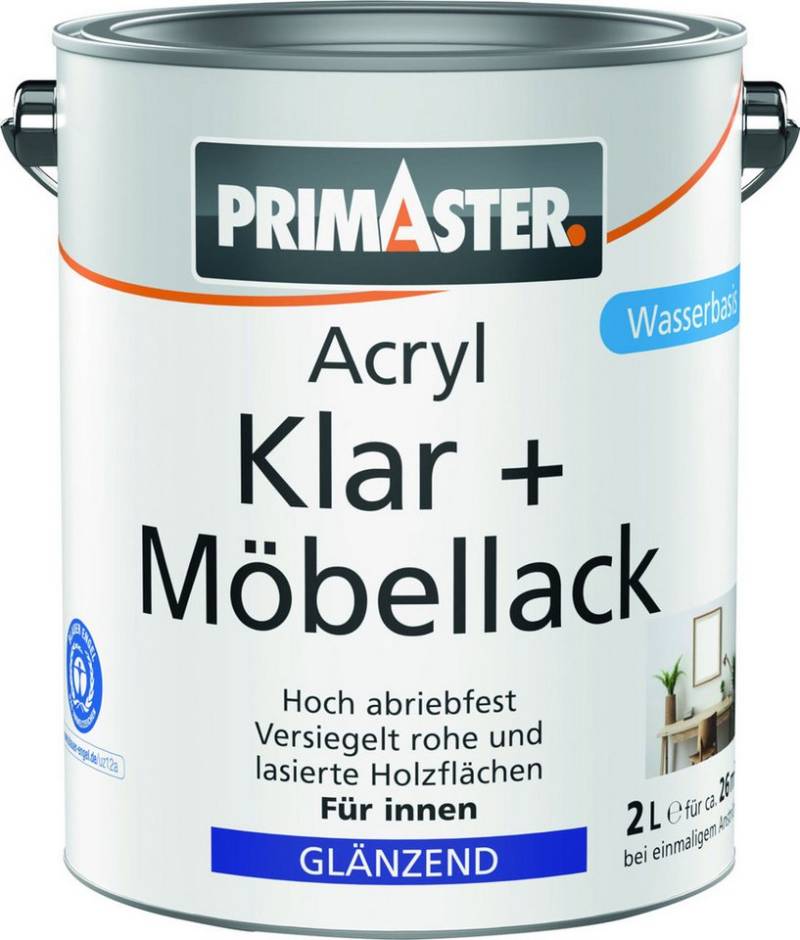 Primaster Acryl-Buntlack Primaster Acryl Klar + Möbellack 2 L farblos von Primaster