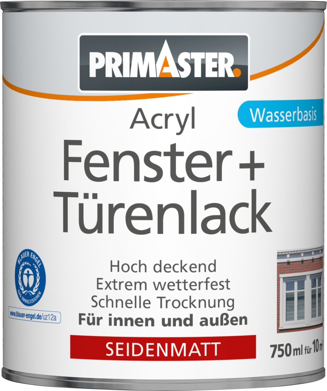 Primaster Acryl Fenster- und Türenlack 750 ml weiß seidenmatt von Primaster