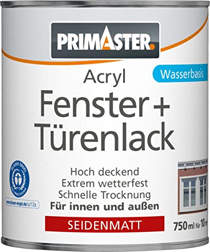 Primaster Acryl Fenster- und Türenlack 750ml Weiß Seidenmatt Innen & Außen von Primaster