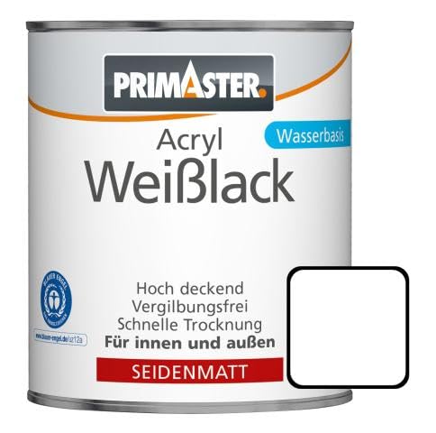 Primaster Acryl Weißlack 2L Weiß Seidenmatt Wetterbeständig Holz & Metall von Primaster