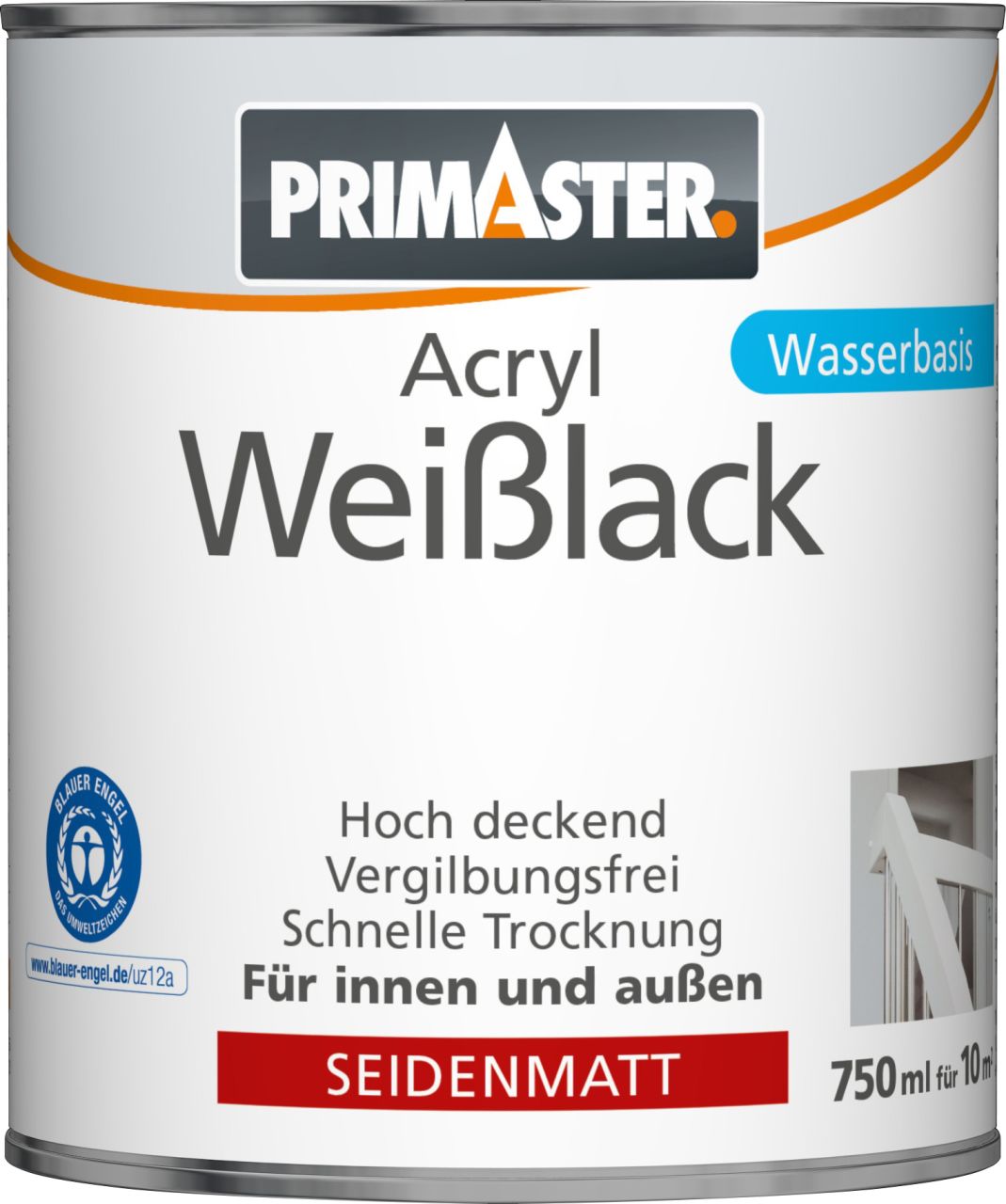 Primaster Acryl Weißlack 750 ml seidenmatt von Primaster