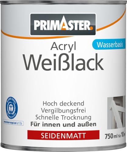 Primaster Acryl Weißlack 750ml Weiß Seidenmatt Wetterbeständig Holz & Metall von Primaster