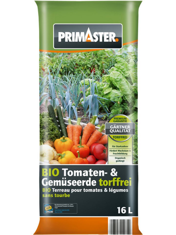 Primaster Anzucht- und Kräutererde Primaster Bio Tomaten- & Gemüseerde 16 L torffrei, Torffrei von Primaster