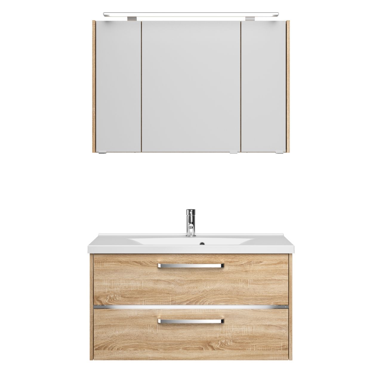 Primaster Badmöbelset Berlin eiche 105 cm LED-Leuchten, Mineralgusswaschtisch von Primaster