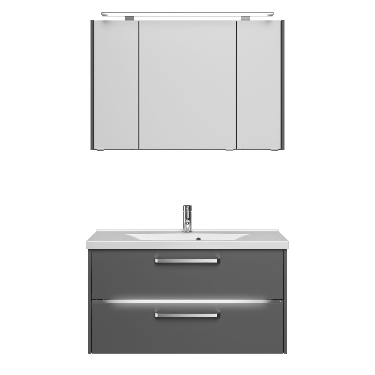 Primaster Badmöbel-Set Berlin grau 105 cm LED-Leuchten, Mineralgusswaschtisch von Primaster